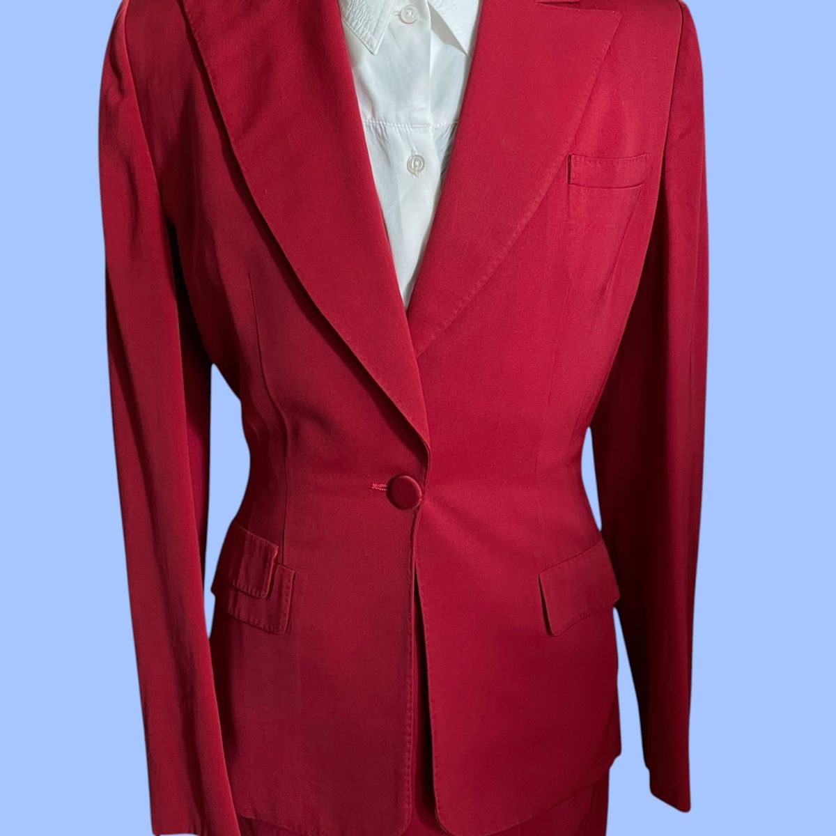 Completi & Tailleur: 1940s Art Deco vintage red suit gabardine blazer skirt Ameri – Usato da Zürich venduto da MISSYS-WONDERBAG 1