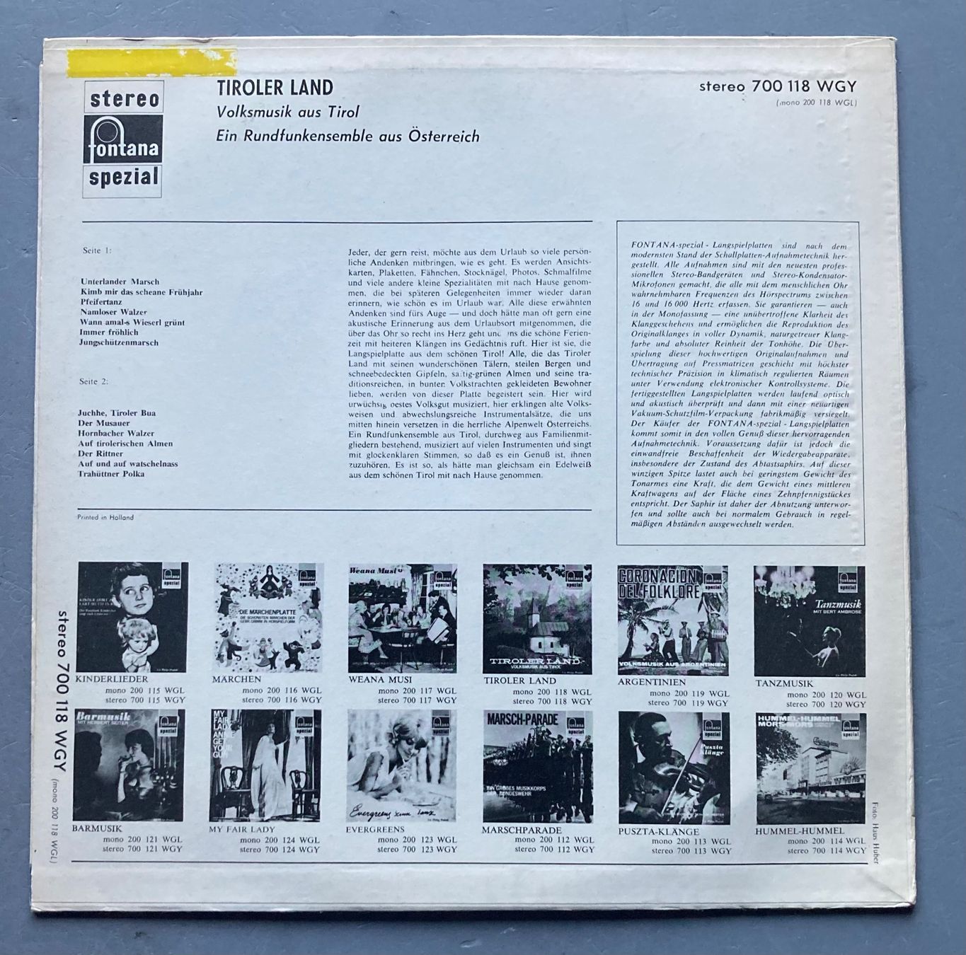 Dischi in vinile: DIVERS ARTISTES - TIROLER LAND – Usato da Poliez-Pittet venduto da Newtown-Records 1