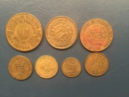 7 alte Münzen Peru un sol de Oro 1964/65/70/71/75/76 Messing