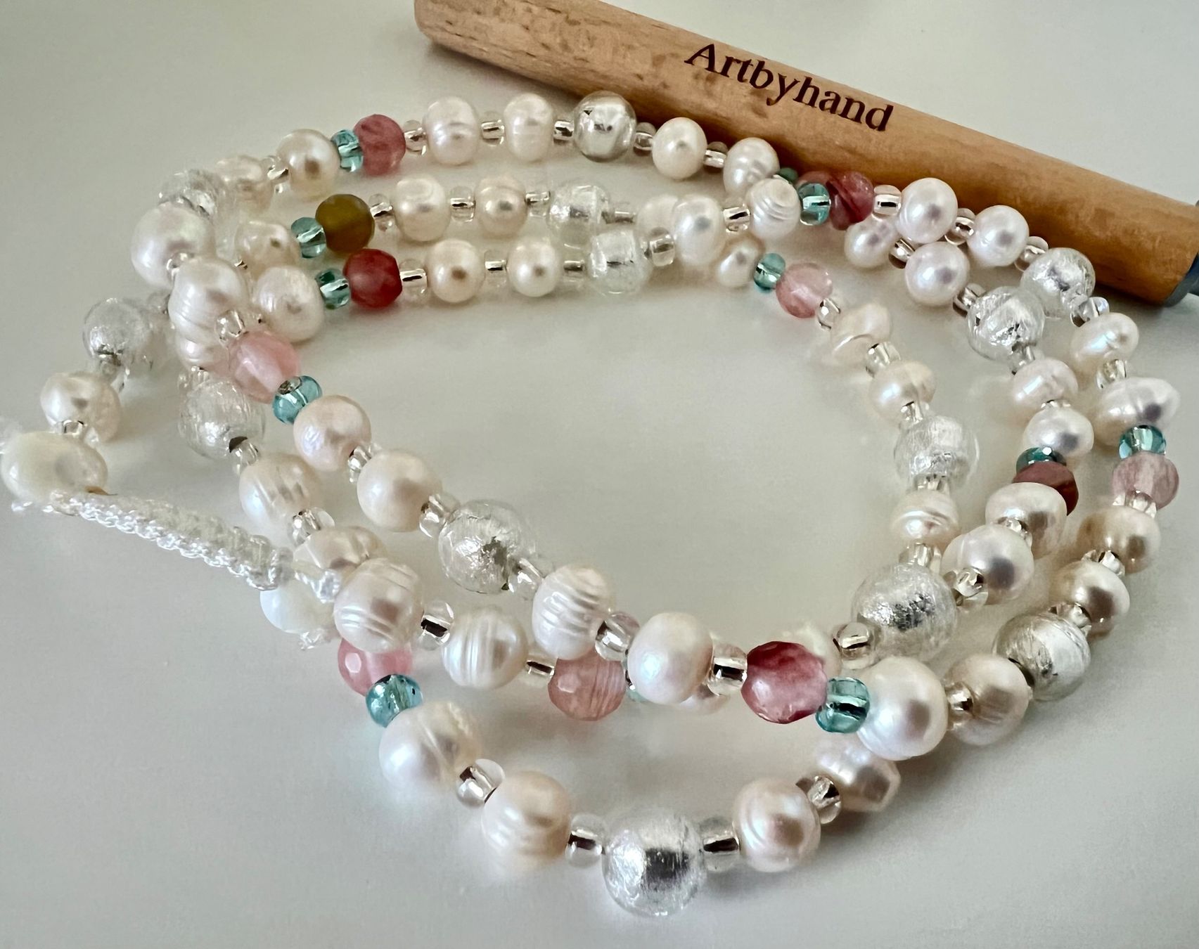 Ketten: Handgefertigte Perlen-Longkette Süsswasserperlen+ Edelsteine – Neu (gemäss Beschreibung) aus Ruswil von artbyhand 1