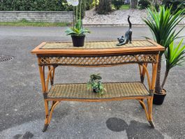 Console étagère bambou/rotin/0sier années 1950 Roche Bobois
