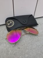 Sonnenbrille Ray-Ban Aviator verspiegelt pink gold mit Etui