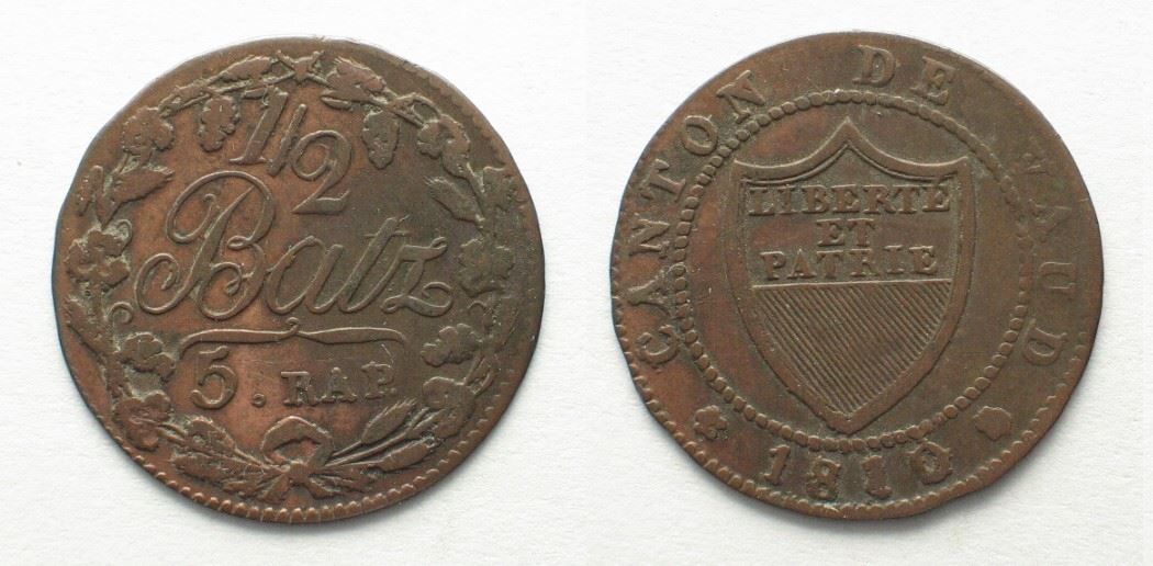 Tutti le monete: WAADT / VAUD Halbbatzen 1810 Billon – Usato da Riehen venduto da sesambestcoins2004