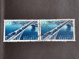 Schweiz 1948 Paar 100 J. Eisenbahn 30 Rp. DÜBENDORF 12.X.48