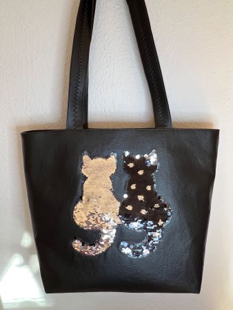 Sac noir en similicuir "Chats"