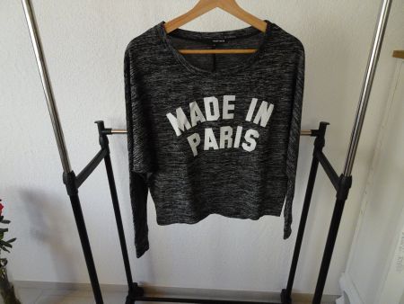 Grauer Pulli "Made in Paris" Tally Weijl Gr. XS - 220809