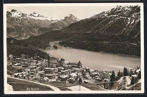 Ansichtskarten: AK St. Moritz, Teilansicht mit Kirche – Gebraucht aus Berlin von bartko-reher