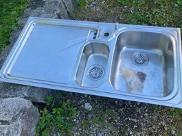 Doppel-Spülbecken Abwaschbecken mit Abtropffläche, Edelstahl