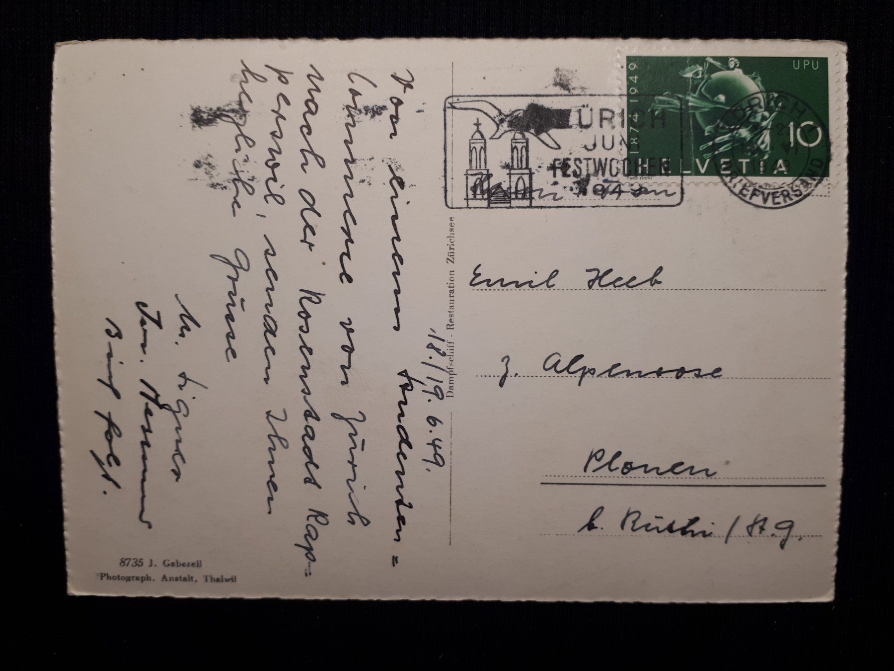 Cartoline postali: . DAMPSCHIFF VOR RAPPERSWIL 1948 – Usato da Ponto Valentino venduto da giorgia06 1