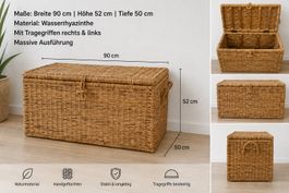 Massive Box zum Aufbewahren aus Wasserhyazinthe 90 x 52 x 50