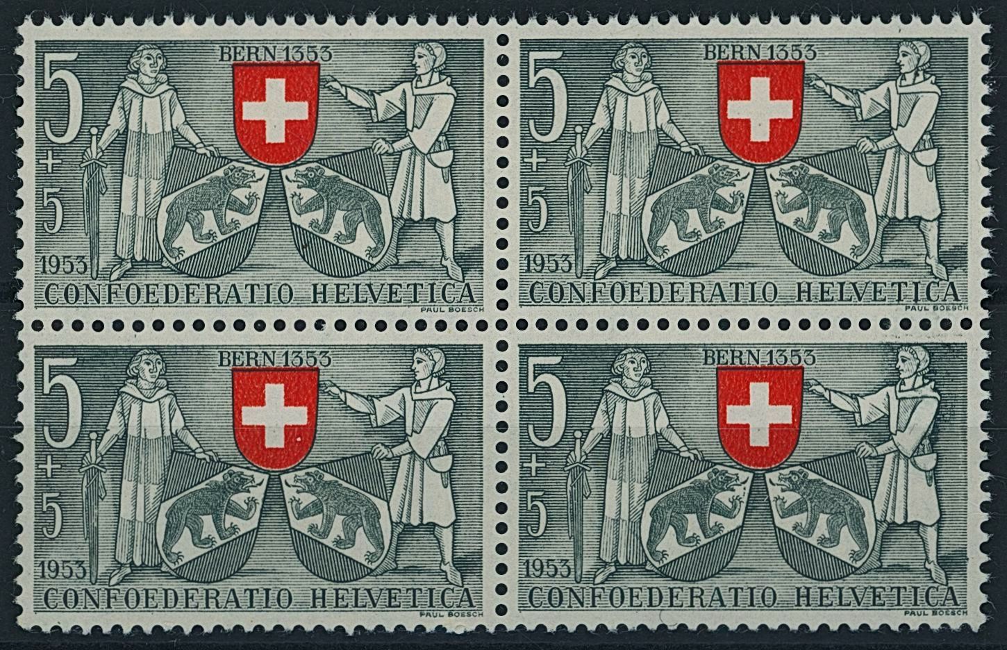 Tutti i francobolli: 1953 - Pro Patria - Viererblock - Abart - postfrisch ** – Nuovo (secondo la descrizione) da Schindellegi venduto da leecollect