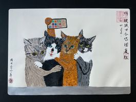 Original Gemälde: "Katzen-Selfie" - Einzigartiges Kunstwe...