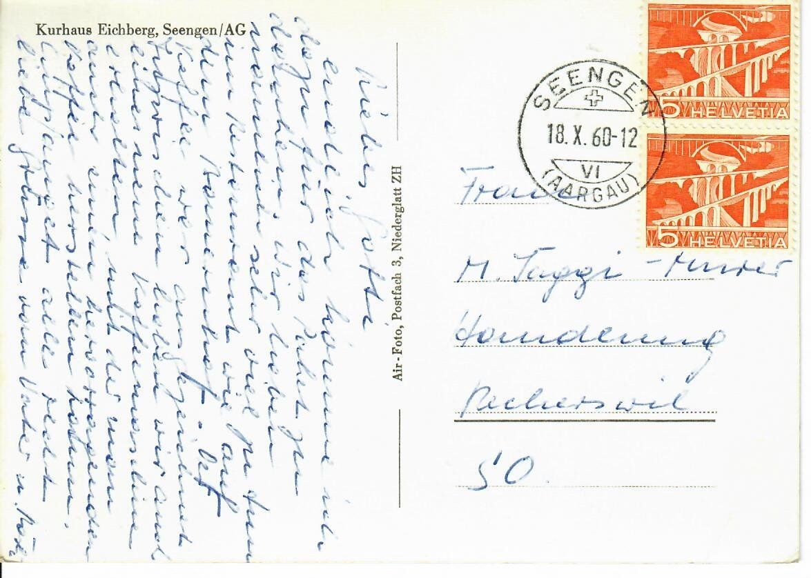 Cartoline postali: Kurhaus Eichberg Seengen AG  1960 – Usato da Hochdorf venduto da Ziegel-16 1