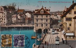 ZÜRICH - Rathaus & Gemüsebrücke - Trams - 1913