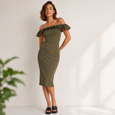 Mango Sommerkleid Kleid Midikleid Olivgrün Gr.L (38-40) NEU