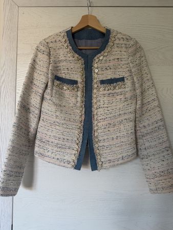 Tweed Jacket women pink blue size S excellent condition