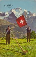 TOP_AK Alphornbläser und Fahnenschwinger mit Jungfrau