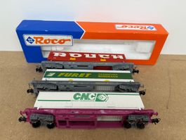 Spur H0 Roco 3er Set Containerwagen verschiedene Unternehmen