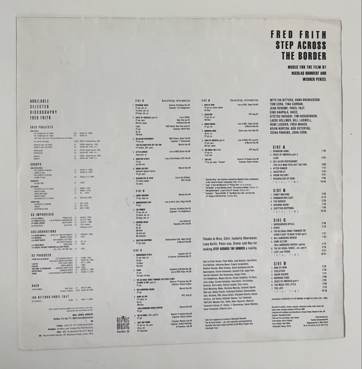 Dischi in vinile: Fred Frith - Step Across the Border 2xLP VG+/VG+ – Usato da Neuchâtel venduto da Deivid2 8