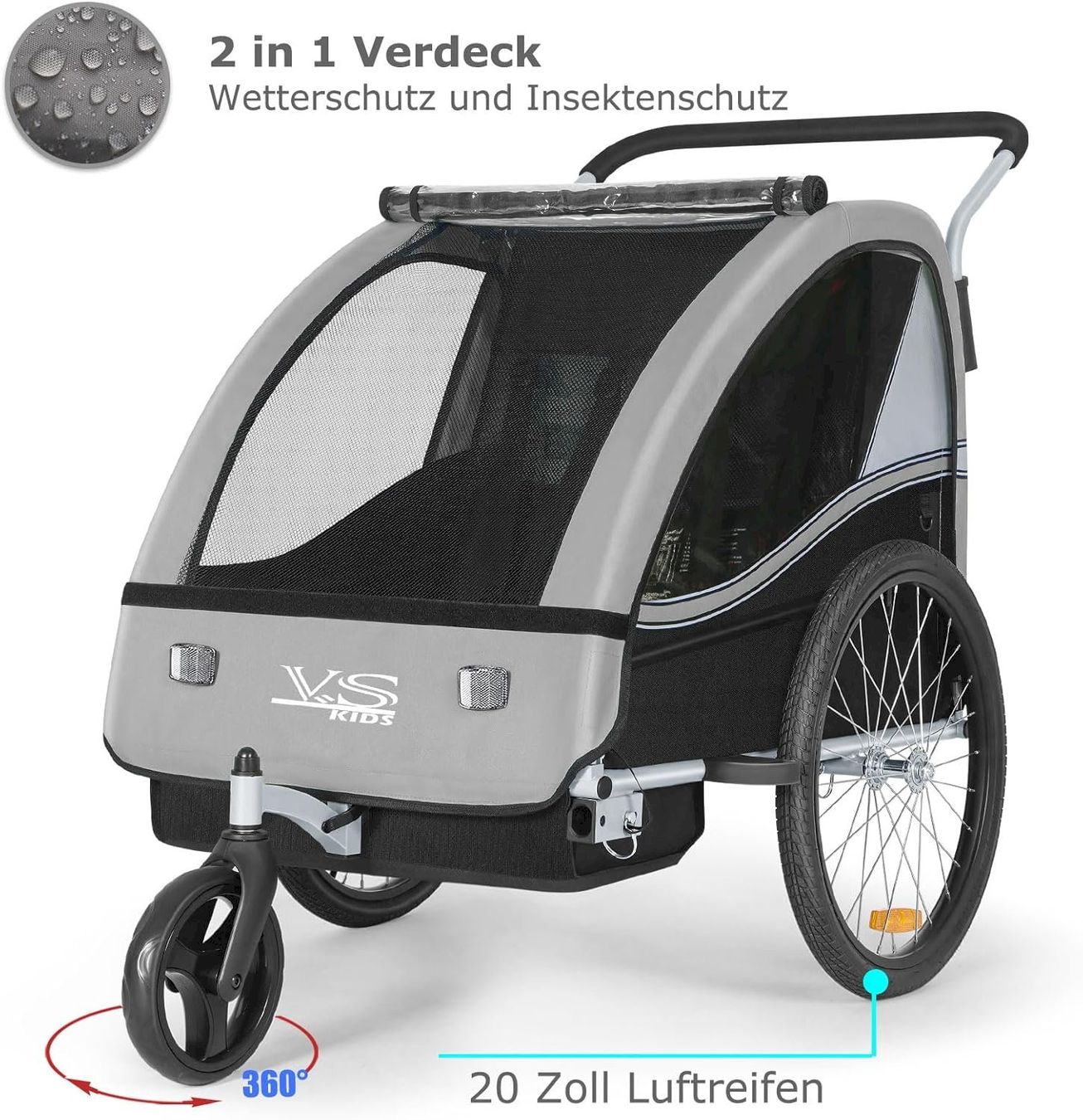 Rimorchi per biciclette: Tiggo VS 2 in 1 Kinderanhänger Grau – Nuovo e nell'imballaggio originale da Bottighofen venduto da zaap 3