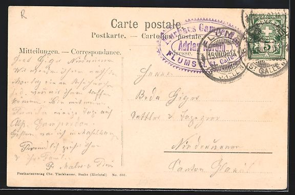 Cartoline postali: AK Flums, Hotel-Kurhaus Gamperdon, 1907 – Usato da Berlin venduto da bartko-reher 1