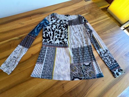 Damen Bluse Comma Patchwork Mesh transparente Ärmel Gr. 40