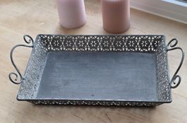 Deko Serviertablett mit Griffen aus Metall, Shabby Chic