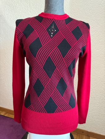 Roter Vintage Strickpullover mit Muster Grösse S