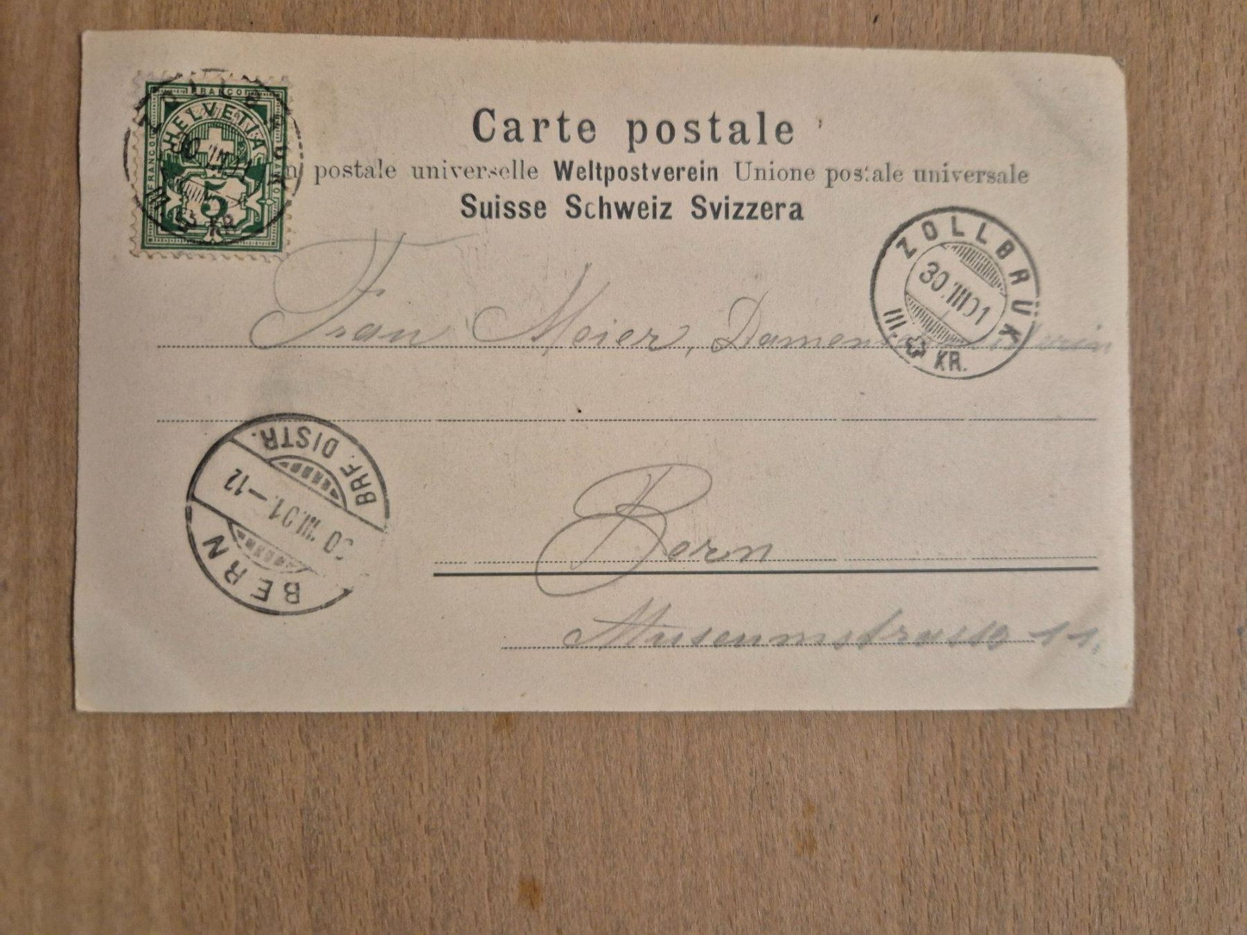 Cartoline postali: AK Zollbrück 1901 – Usato da Schlosswil venduto da donmarcos62 1