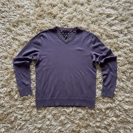 Pull léger Tommy Hilfiger homme L violet manches longues Mi-