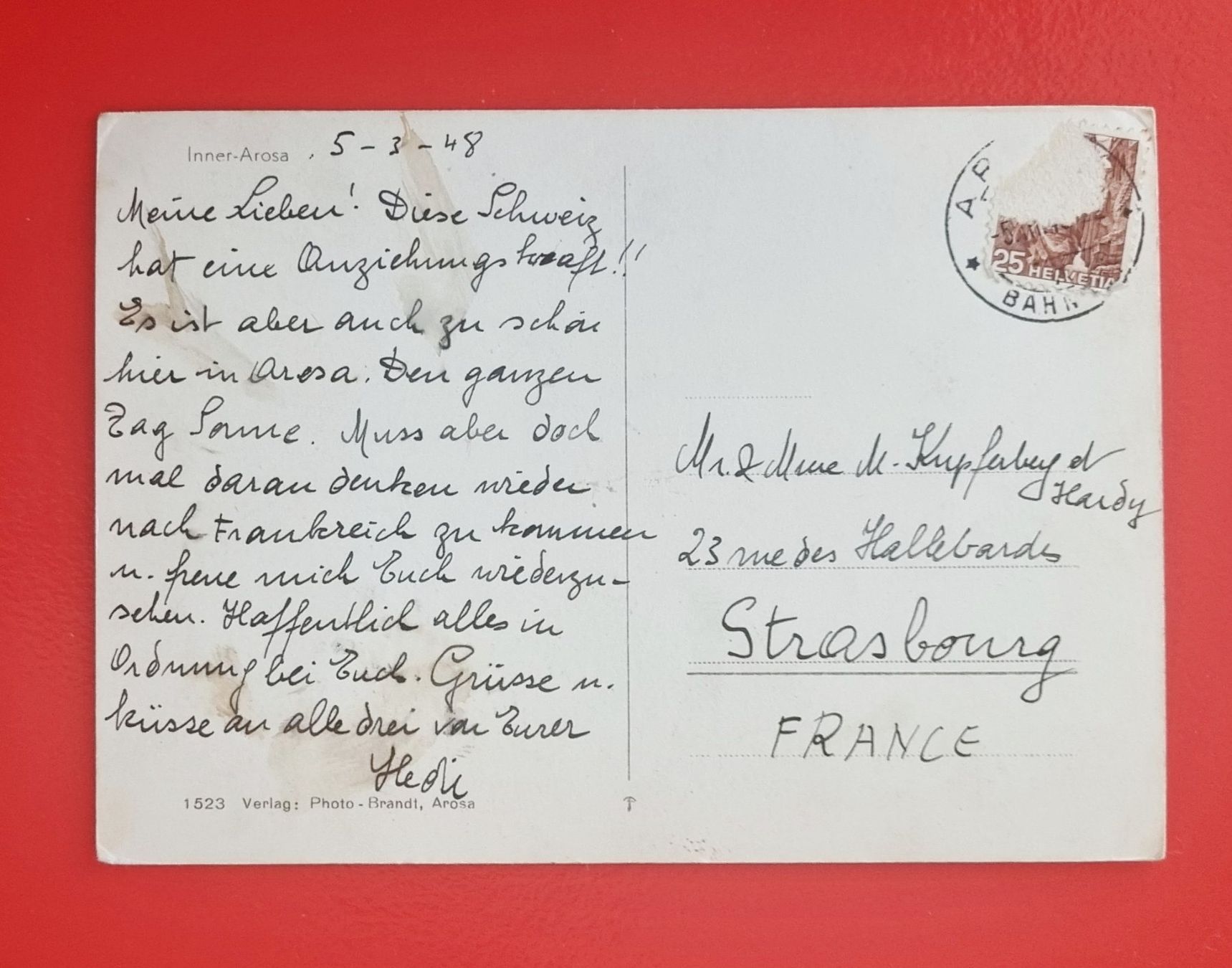 Cartoline postali: Arosa - Dorfansicht - Eisbahn - Winter 1948 – Usato da Rothrist venduto da RROENK 1