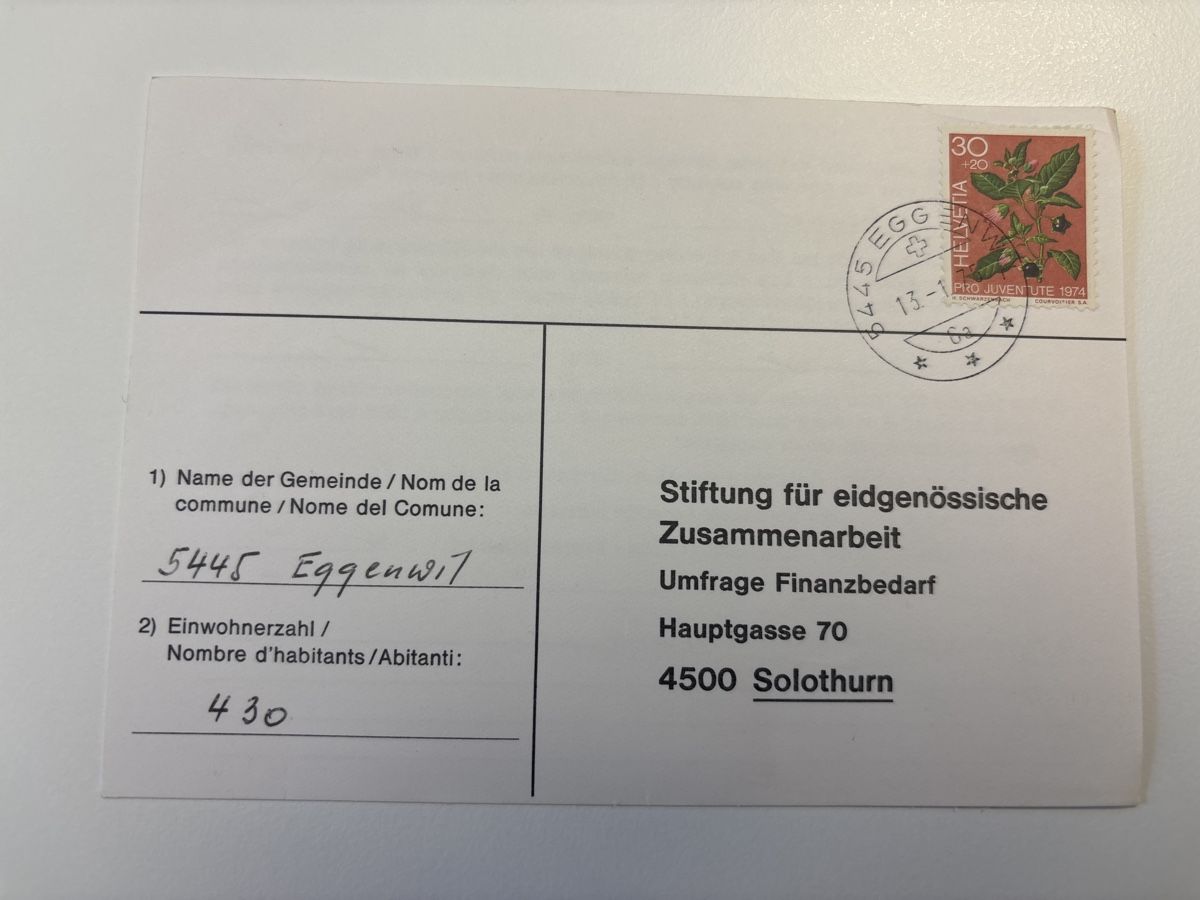 Dokumente: Dokument von Eggenwil AG, 1974 – Gebraucht aus Zürich von engebrunau
