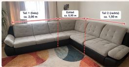 Ecksofa grau schwarz mit Bettkasten