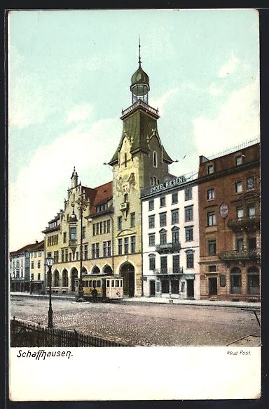 Cartoline postali: Schaffhausen, Neue Post und Strassenbahn – Usato da Berlin venduto da bartko-reher