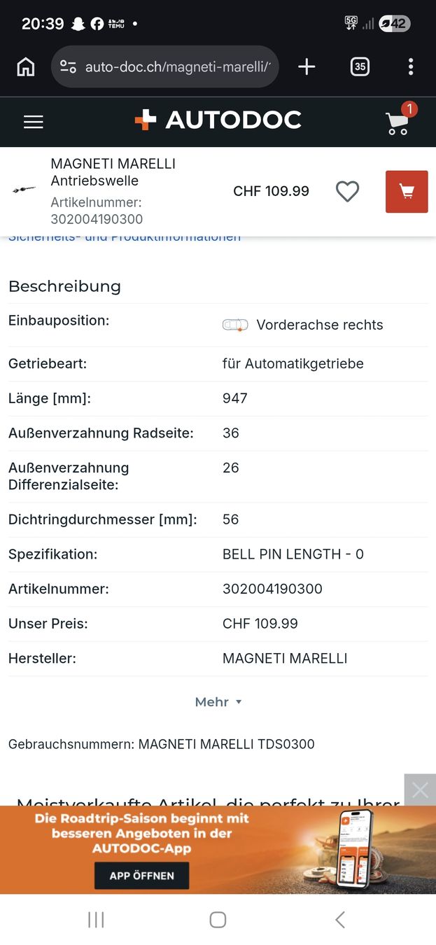 Volvo Alle Autoersatzteile: antriebswelle volvo c30  – Neu und originalverpackt aus Gebenstorf von owe_s2md 1