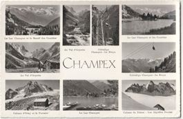 CHAMPEX: multi-vue avec Télésiege, photo Klopfenstein ~1960