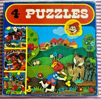 Vintage Holzpuzzle, 4 Sujets, Kindermotive