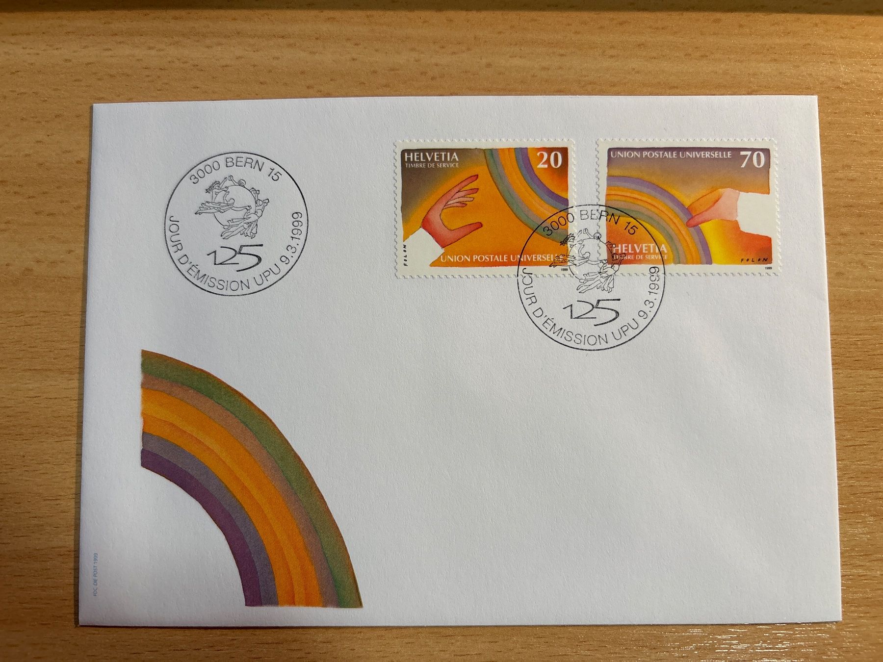 Tutti i francobolli: UPU Ersttagsbrief 1999 Bern, RegenbogeN – Usato da Ibach venduto da lisch3