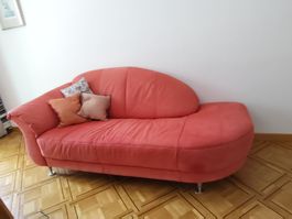 Sofa - Longchair echtes Nubukleder, Farbe Alicante - Koralle