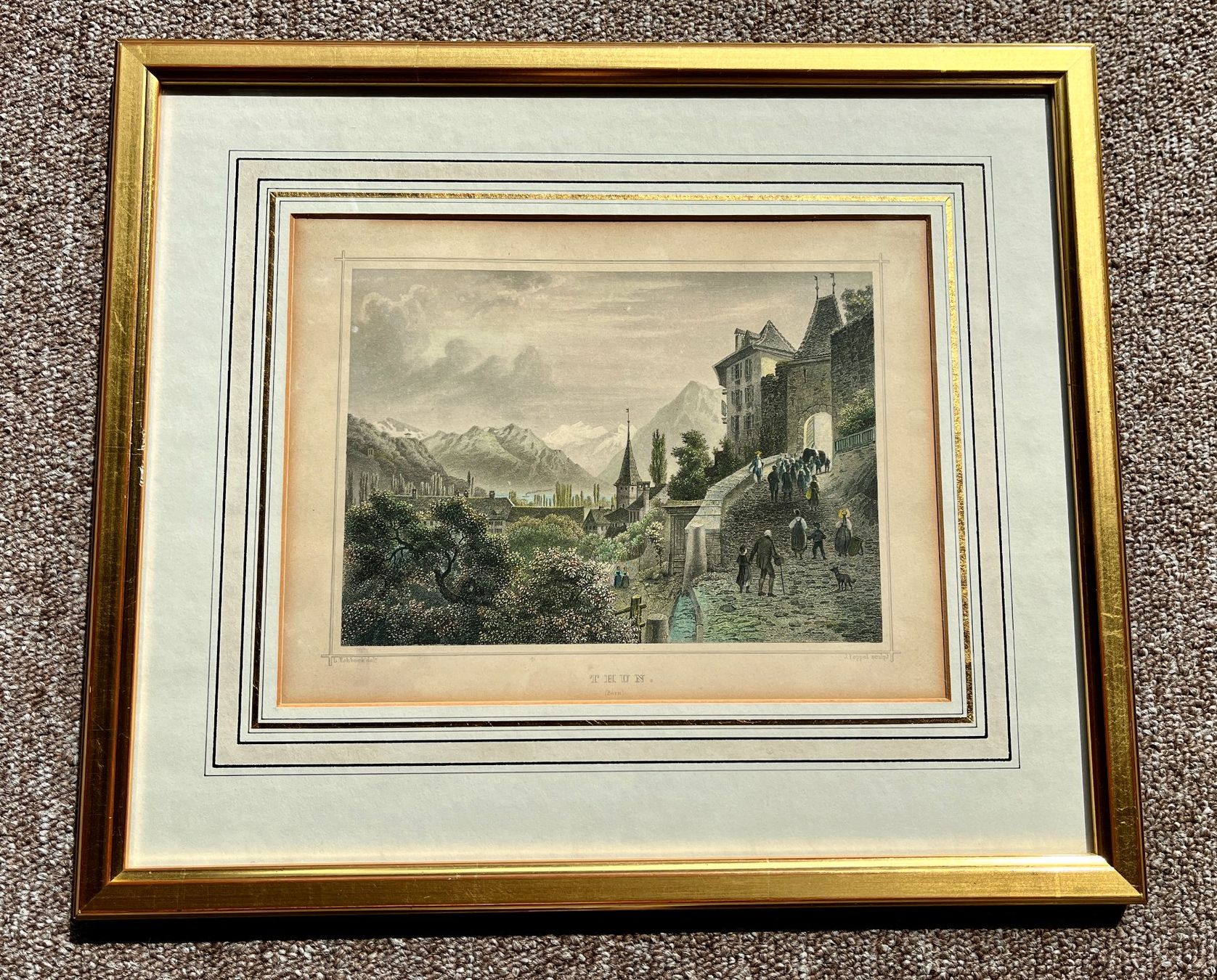 Incisioni: Schöner Kupferstich von Thun 1882 – Usato da Spiez venduto da Mamamia 1