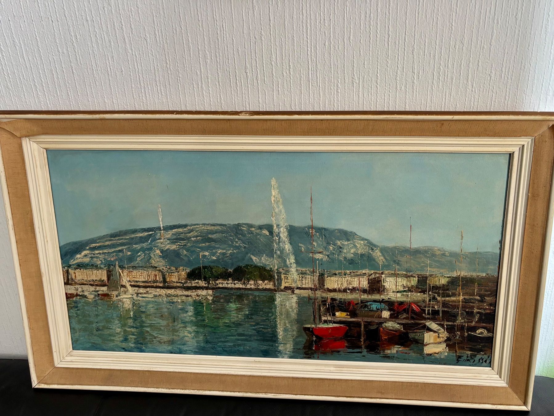 Tableaux: Tableau signe Vue du port de Genève ? – D'occasion à Peseux par Cresus27