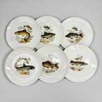6x Assiettes porcelaine Bavaria, décoration poisson