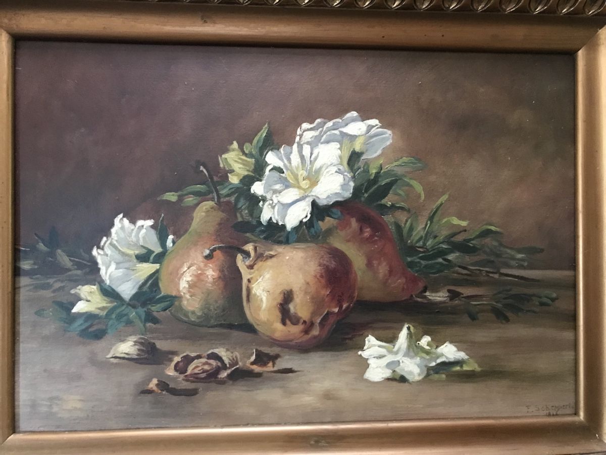 Dipinti: F. SCHEPPERLI 1916 Stillleben mit Birnen – Usato da Wolfhalden venduto da SecondAntique 1