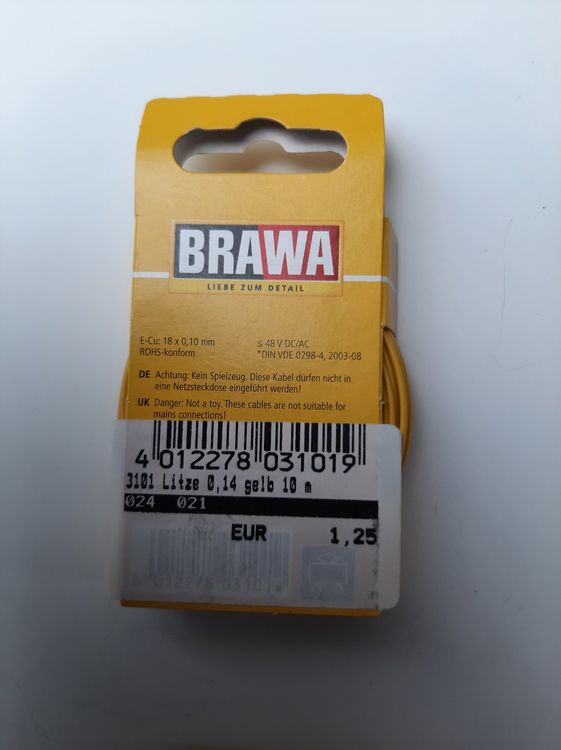 Brawa Modelleisenbahnen: Brawa 3101 Litzen gelb (8x) / 3104 braun, (10x), je 10 Meter – Neu und originalverpackt aus Thun von Schwarzsee48 2