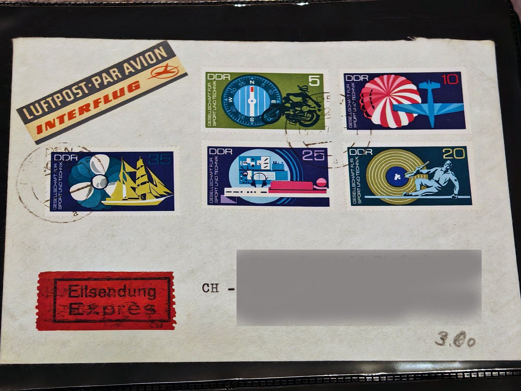 Alle Briefmarken: DDR-Luftpost-Express-Auslandsbrief, 1972 – Gebraucht aus Zuerich von Antiquarium