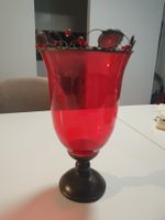 Portacandela vaso vetro rosso su base metallo, decorativo