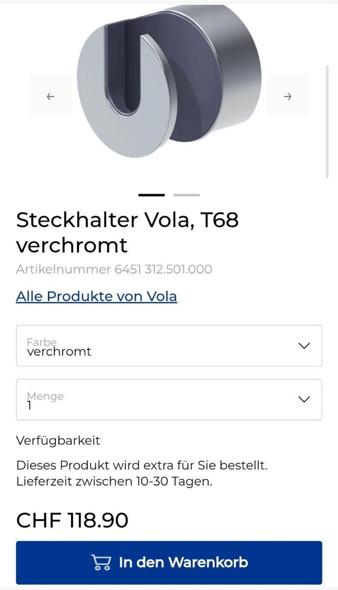 Altro per il bagno: Brausenhalter Vola – Nuovo e nell'imballaggio originale da Tägerig venduto da Unbekannt5522 3