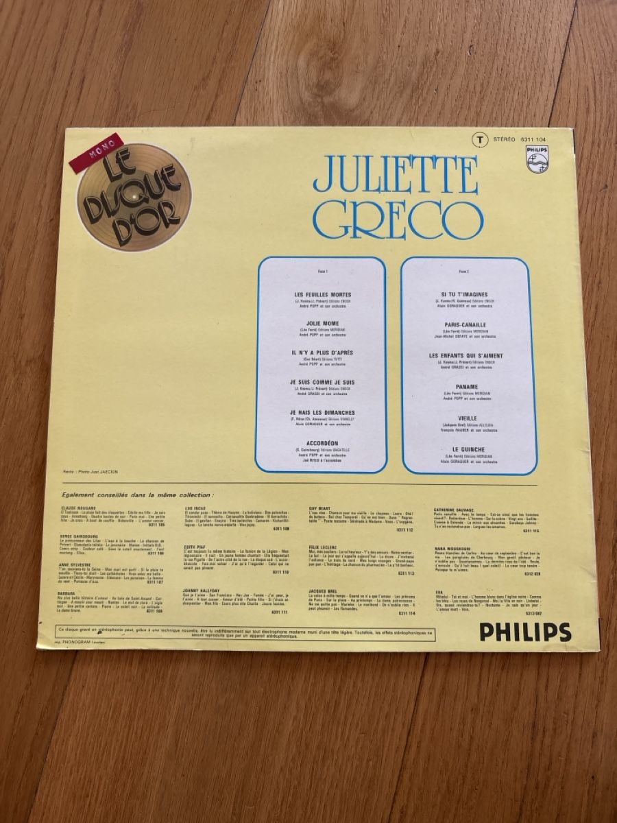 Dischi in vinile: Vinyle Juliette Greco Le Disque d'Or – Usato da Corminboeuf venduto da Cmabillard 1