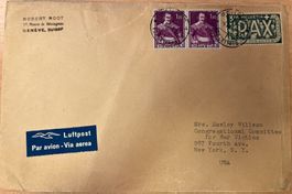 Enveloppe par avion Genève New York 1946, timbre PAX 3 fr