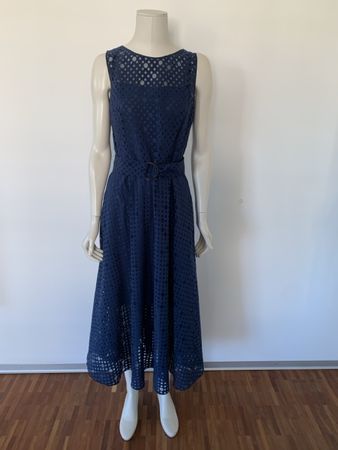 AKRIS: Exklusives, langes, marineblaues Kleid, Gr. 38